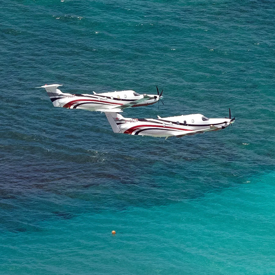 St Barth Executive Aircrafts flying above the caribbean sea
